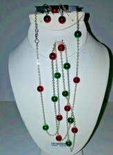 2PC CHRISTMAS 38in long necklace  earring set WBALL ornament NEW LOT 22