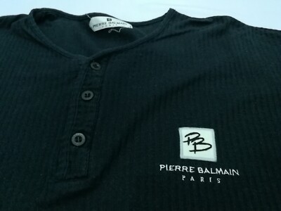 Pierre Balmain Paris T Shirt V Neck Half Button Up Embroidery Logo Made in  Japan