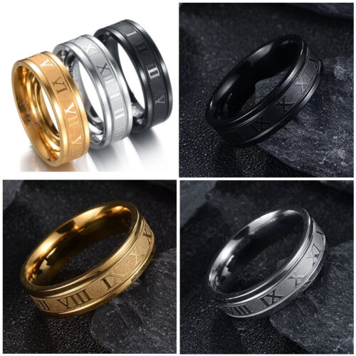 2021 Vintage Roman Numerals Men Rings Fashion 6mm Stainless Steel Rings Jewelry - Picture 1 of 14