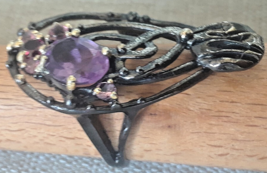 Unique Blackened Sterling Silver Statement ring 6… - image 3