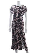 Paco Rabanne Floral Printed Draped Jersey Midi Dress / Black / RRP