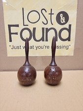 Vintage Wooden Salt  Pepper Shakers Maracas Shaped Etching