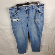 American Eagle Jeans Women's 18 Blue Mom Straight Jean Denim Distressed Stretch