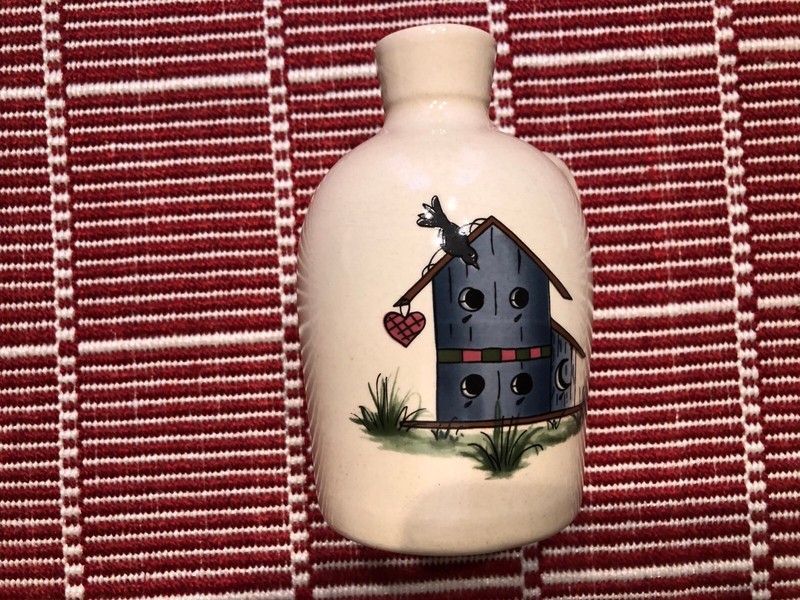 VINTAGE POTTERY JUG W/ BIRDHOUSE YESTERYEARS MARSHALL TEXAS HAND TURNED 6"X3.5"