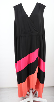 Catherines Dress Womens 4X Maxi Colorblock Sleeveless Faux Wrap Tulip Hi Lo Hem