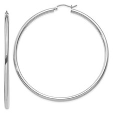 60mm 14K White Gold Polished 2.5mm Lightweight Tube Hoop Earrings T842L