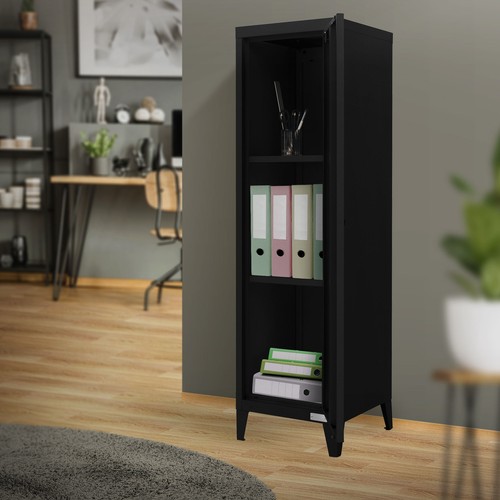 Armario archivador acero negro mesita auxiliar con 3compartimentos 38x38x137,5cm - Imagen 9 de 9