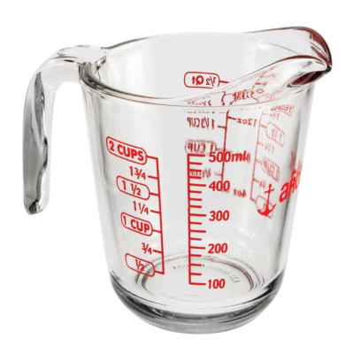 #ad 2 Cup 16 Ounce Capacity Glass Measuring Cup Clear Glass with Red Lettering $8.84