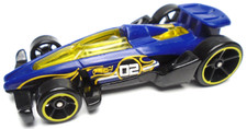 2021 HOT WHEELS CARBIDE #02 BLUE 1:64 DIECAST 2 5/8" RACE CAR W/ YELLOW & WHITE
