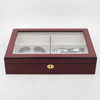 TIMELYBUYS 6 CHERRY WOOD EYEGLASS SUNGLASS OVERSIZED GLASSES STORAGE DISPLAY CASE ORGANIZER