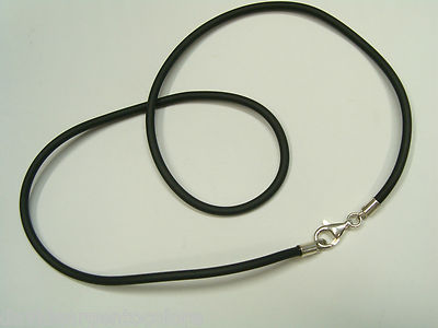 Cozzi Gioielli Kautschuk Halskette mit 925 Silber Verschluss, Unisex, Ø 3 mm