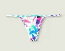 Victorias Secret PINK Cotton V-String Panty Thong S M L Ribbed White Tie Dye NWT