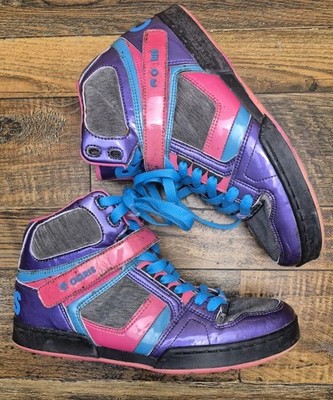 Vintage Osiris Skate High Top Sneakers Purple Pink Blue Lace Up - size 10