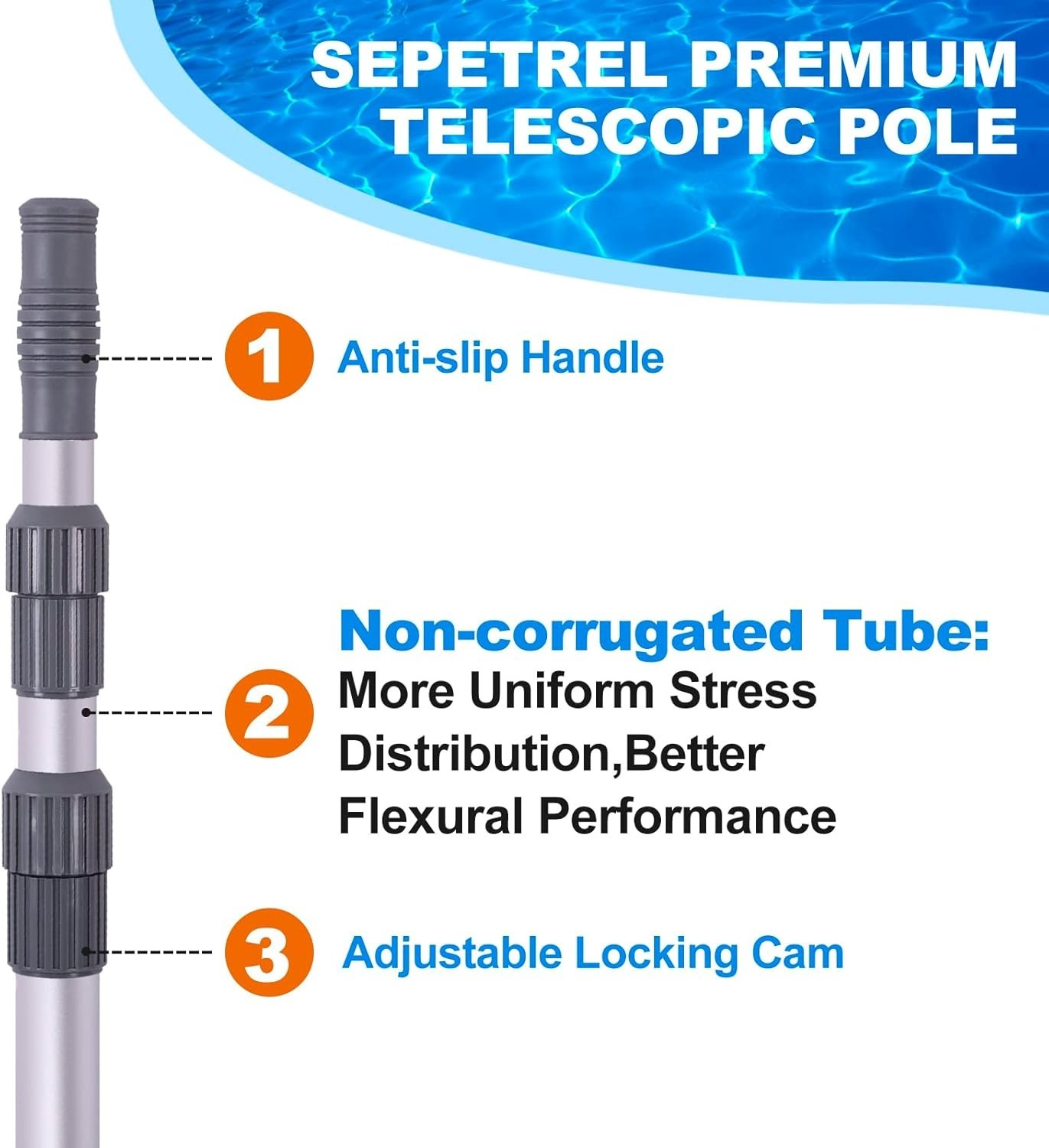 15 Foot Telescoping Professional Pool Cleaning Pole