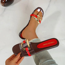Summer 2025 New Women'S Large Fashion Sandals and Slippers Summer New Flat Metal