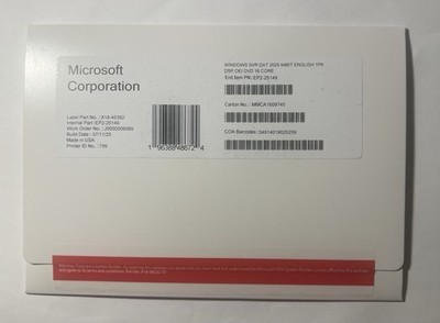 Microsoft Windows Server 2025 Datacenter 16 Core DVD + Sealed Key