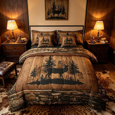 Deer Comforter Set with Sheets King Size 7 Piece Kids Rustic Deer Hunting Beddin