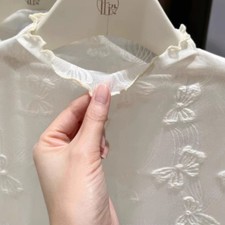 Haut Femme Dentelle Volants Chemisier T-Shirts Manches Longues Col Vaporeux Nœud