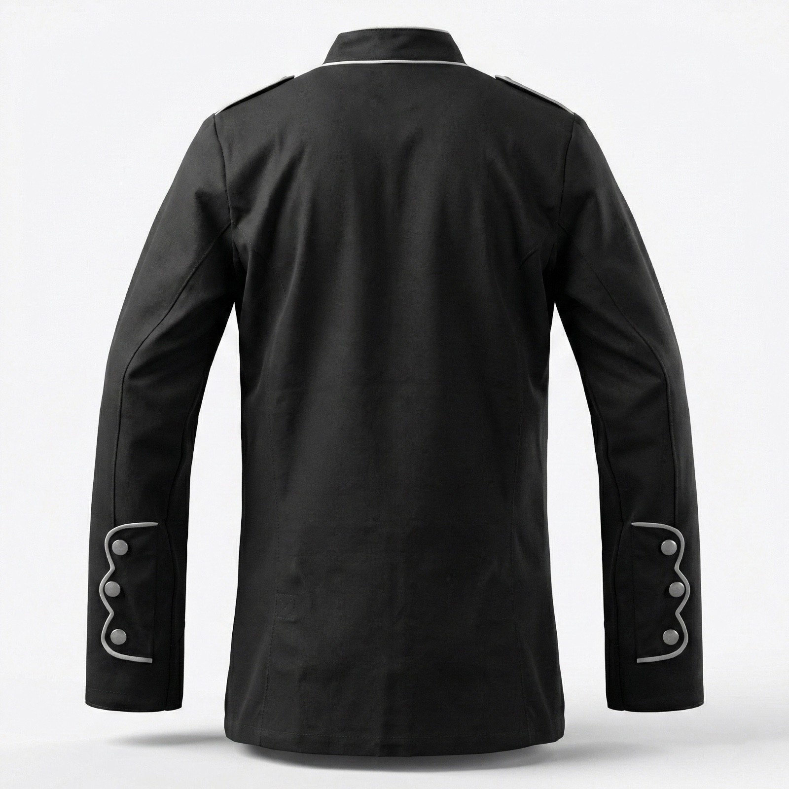 Men's Black Military Jacket Steampunk Army Officer Tunic Gothic White Trim Coat