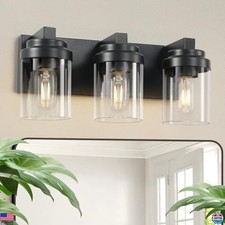 Matte Black 3-Light Bathroom Vanity Light Fixture with Clear Glass Shade