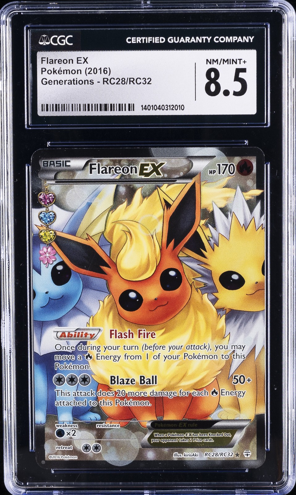 2016 POKEMON GENERATIONS #RC28 FLAREON EX CGC 8.5