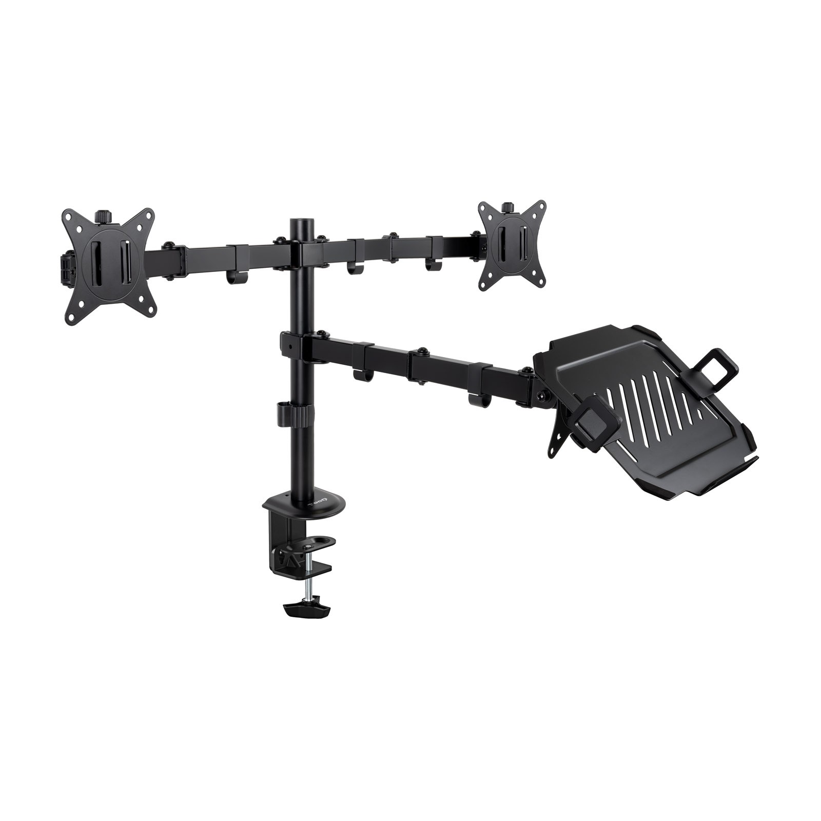 TooQ Soporte de Mesa para 2 Pantallas 17-32" y Bandeja para Portátil Negro - Imagen 2