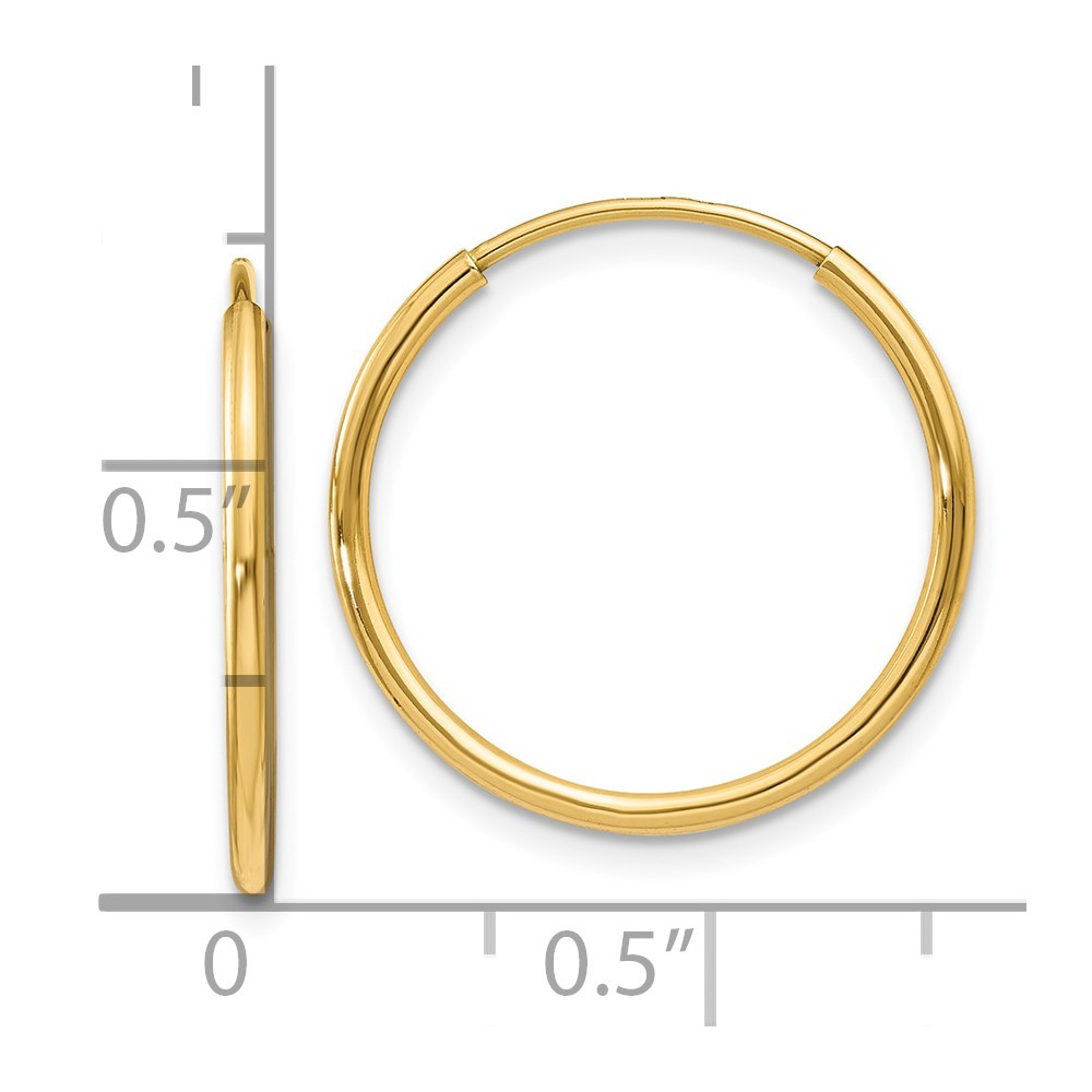 14k Yellow Gold 1.00mm Endless Hoop Earrings 0.61gm L-20 mm, W-20 mm for Mom