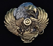 Eagle Engine Block Belt Buckle Tanside Motorcycle MADE IN USA Gold & Silver Tone