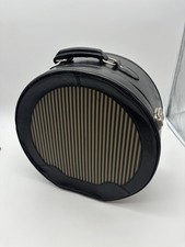 Vintage Black Pinstriped Round Hat Box Carry On Suitcase