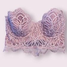 Victoria's Secret Dream Angels Floral Mesh Corset Bustier Top 32DD Bone Coquette