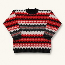 Vintage Après Ski Sweater Red Black Alpine Ski Lodge Made in USA Large