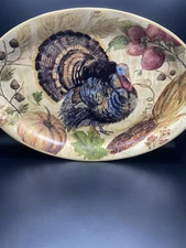 Pottery Barn Turkey Thanksgiving Harvest Fall Oval Platter 22 x 15.5" Fresco