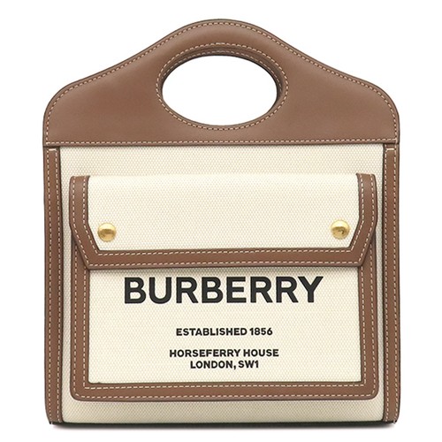 Burberry 2WAY Bag Mini Pocket Bag Canvas Beige Natural x Malt Brown Handbag Shou