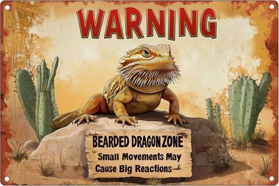 Bearded Dragon Tin Metal Signs Home Décor Warning  Small Movements May Cause Bi