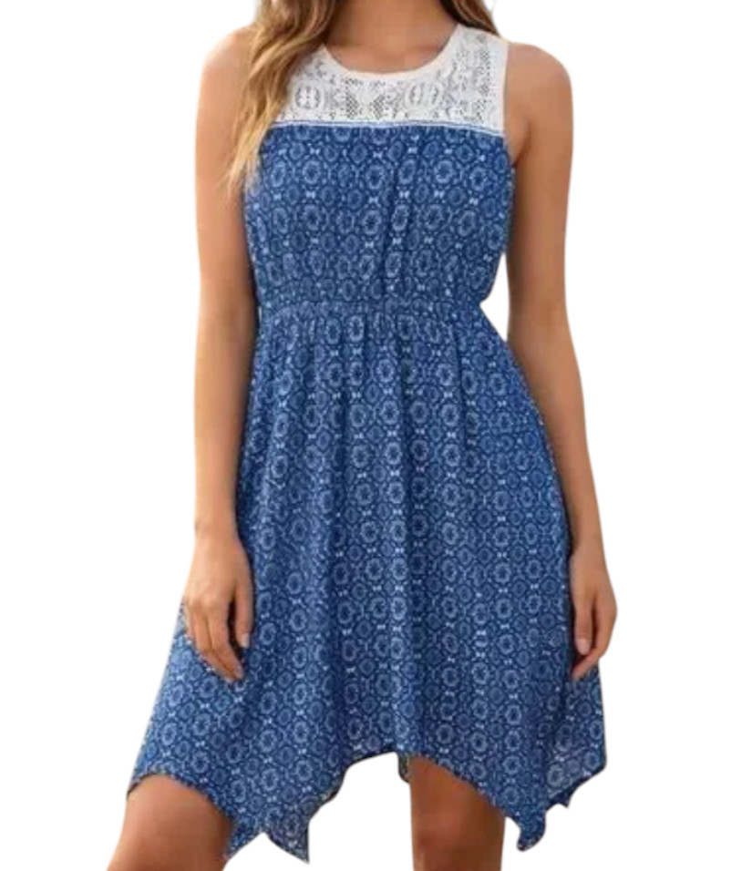 WRANGLER BOHO DRESS Farmhouse Cowgirl BLUE BANDANA PRINT Lace Yoke Hanky Hem XL