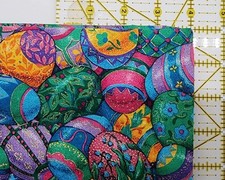 LAST 1/6 YD 6 x44 CRANSTON BRIGHT MULTI w/GOLD EASTER EGGS FABRIC combine ship
