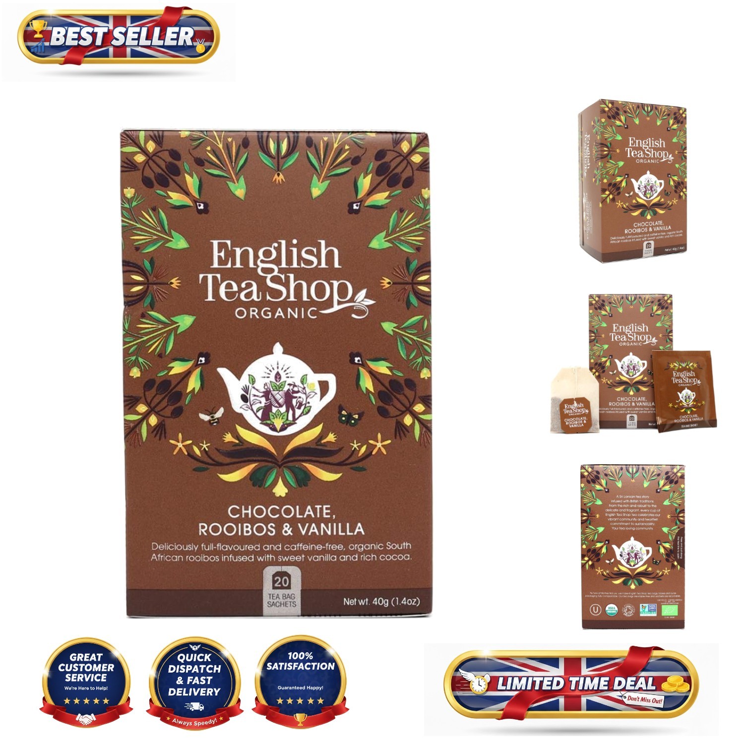 Caffeine-Free Rooibos with Rich Cocoa & Vanilla - 20 Sachets for Relaxation