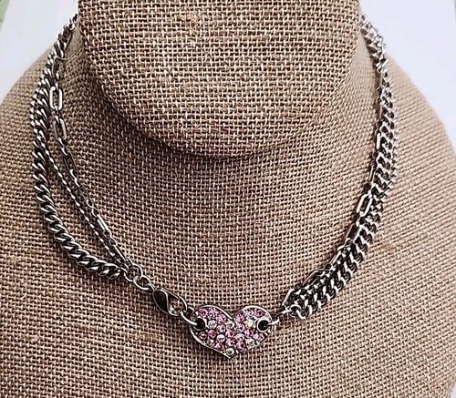 GUESS 3 Chain Choker w Multicolor Rhinestone Pave Heart - Picture 4 of 7