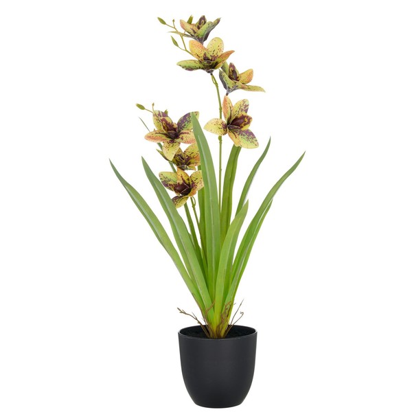 Kunstpflanze Cymbidium, Farbe GrüN-Gelb, Inkl. Kunststoff-Topf, HöHe Ca. 55 Cm-image
