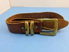 Vintage Women's Brown Leather Belt Brass Buckle 37"