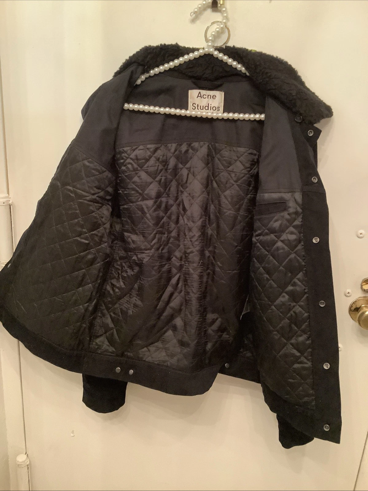 Acne Studios Black Corduroy Trucker Jacket Removable Fur Collar Snap Button Sz52 - product detail image 9