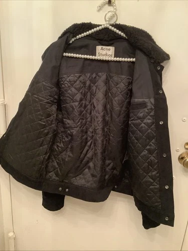 Acne Studios Black Corduroy Trucker Jacket Removable Fur Collar Snap Button Sz52 image 9