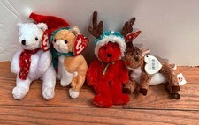 Lot of 4 TY Beanie Baby Jingle Ornament Plush Stuffed Animal Cat Christmas NWT