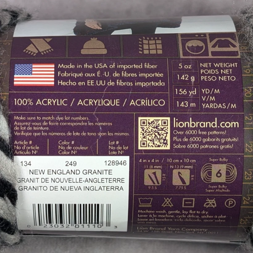 Lote de 3 hilos acrílicos de granito Lion Brand Country New England súper voluminosos (6) 5 oz Foto 4 de 4