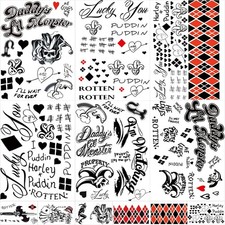 16 Sheets Halloween HQ Joker Temporary Tattoos, Perfect Halloween Face Tattoos C