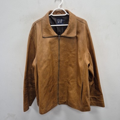 GAP Vintage Brown Caramel Cowhide Leather Bomber Aviator Coat Jacket Size XL