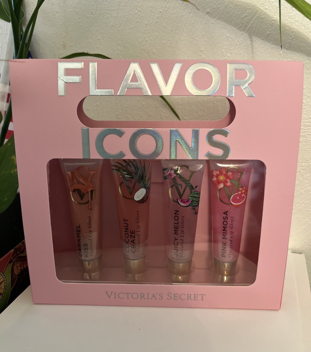 Victoria's Secret Flavor 4 Pcs Lip Gloss Set Caramel Kiss, Coconut