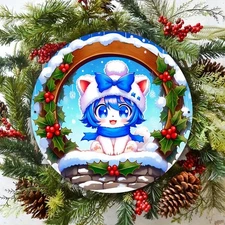 Charming 7.8x7.8 Round Aluminum Wall Art - Vintage Cartoon Character in Holiday