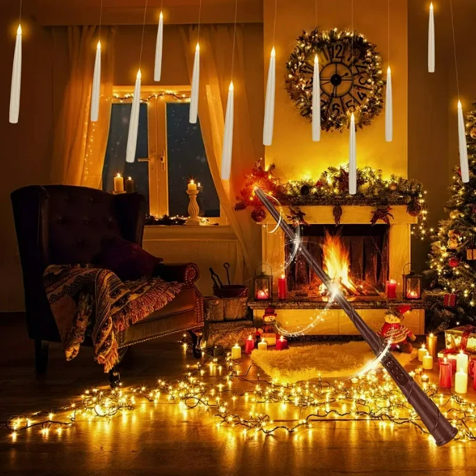 Velas LED flotantes Harry Potter + control remoto varita mágica para Halloween y decoración del hogar Foto 4 de 4