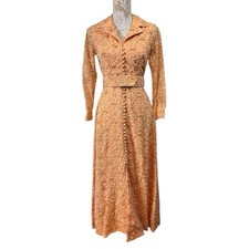 Vintage 60s 70s Jack Bryan XS/S Peach Lace Heavily Beaded Gown Maxi Dress w/Belt